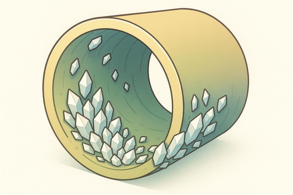 Cross-section illustration showing crystalline deposits inside a smooth tube