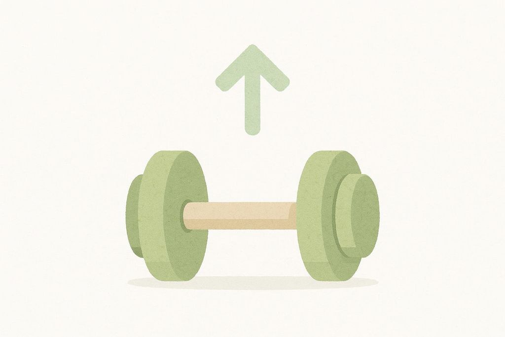 Illustration of a dumbbell with an upward arrow, symbolizing progressive overload in fitness.