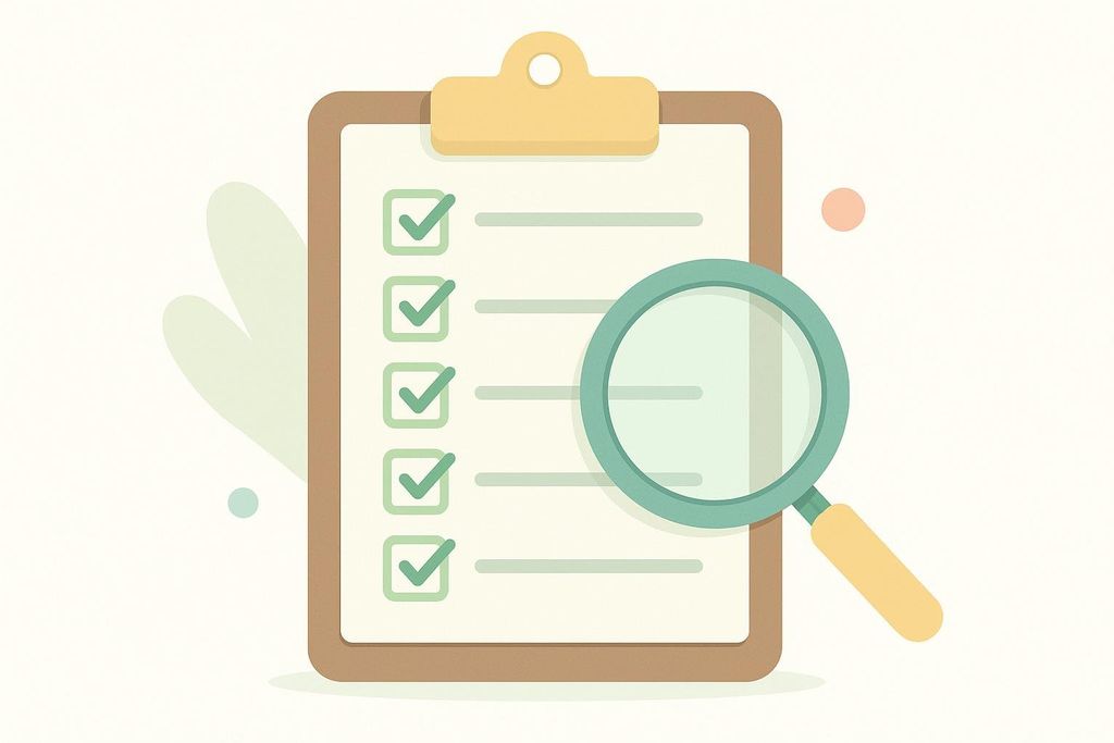 Illustration of a clipboard and magnifying glass symbolizing progress tracking.