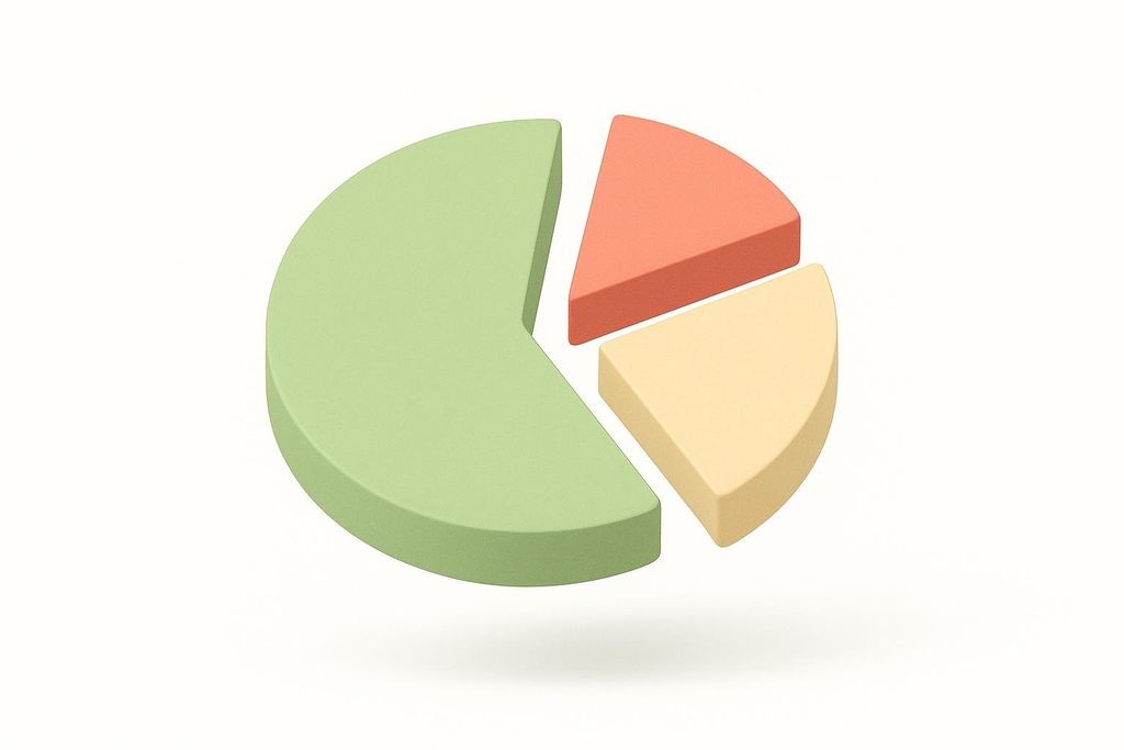 A simple 3D visual pie chart with three sections: a large green section, a medium-sized peach-colored section, and a smaller light yellow section, all separated slightly on a white background.