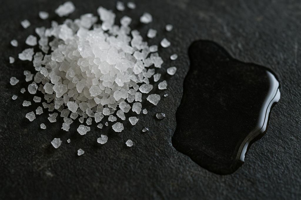 Close up of salt crystals and water to represent electrolyte balance