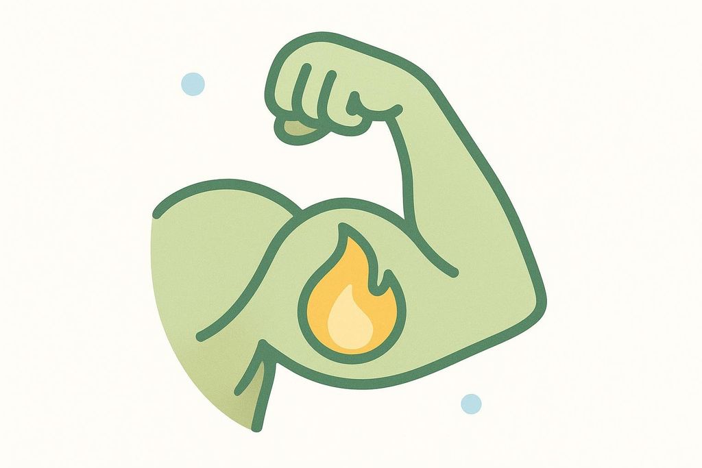 Stylized bicep icon with a flame inside, representing muscle burning calories and symbolizing strength or fitness.