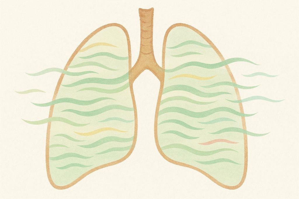 Abstract icon of lungs filling with calming airflow