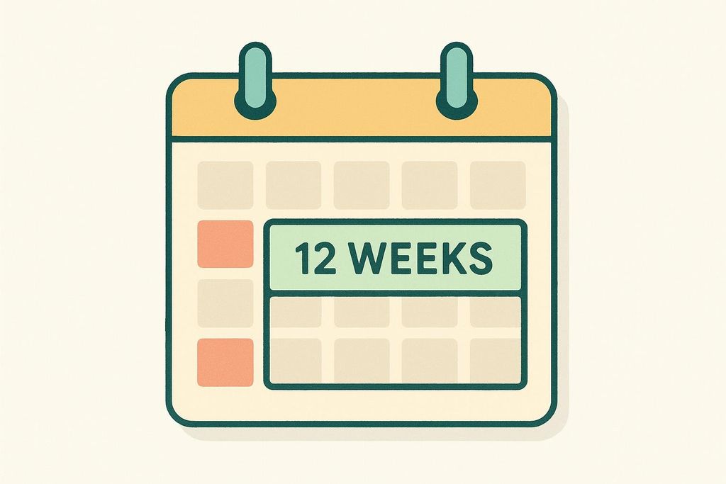 An illustration of a calendar with a green box highlighting a period of 12 weeks. There are also some orange boxes on the calendar.