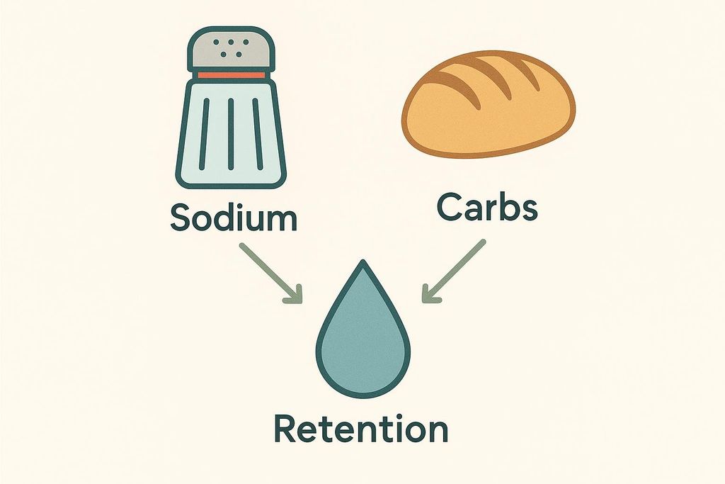 Illustration of salt shaker and bread icons flowing into a water droplet labeled Retention.