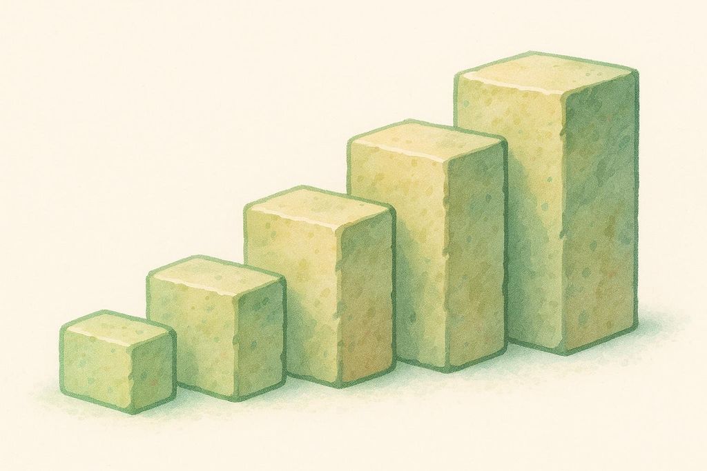 Illustration of five light green, rectangular stepping stones of increasing height, arranged from left to right.