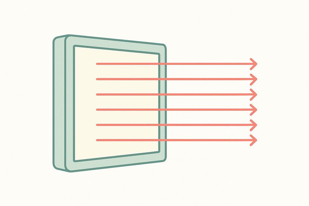 Diagram of an LED panel emitting five parallel red light waves, representing the TBE machine's light source.
