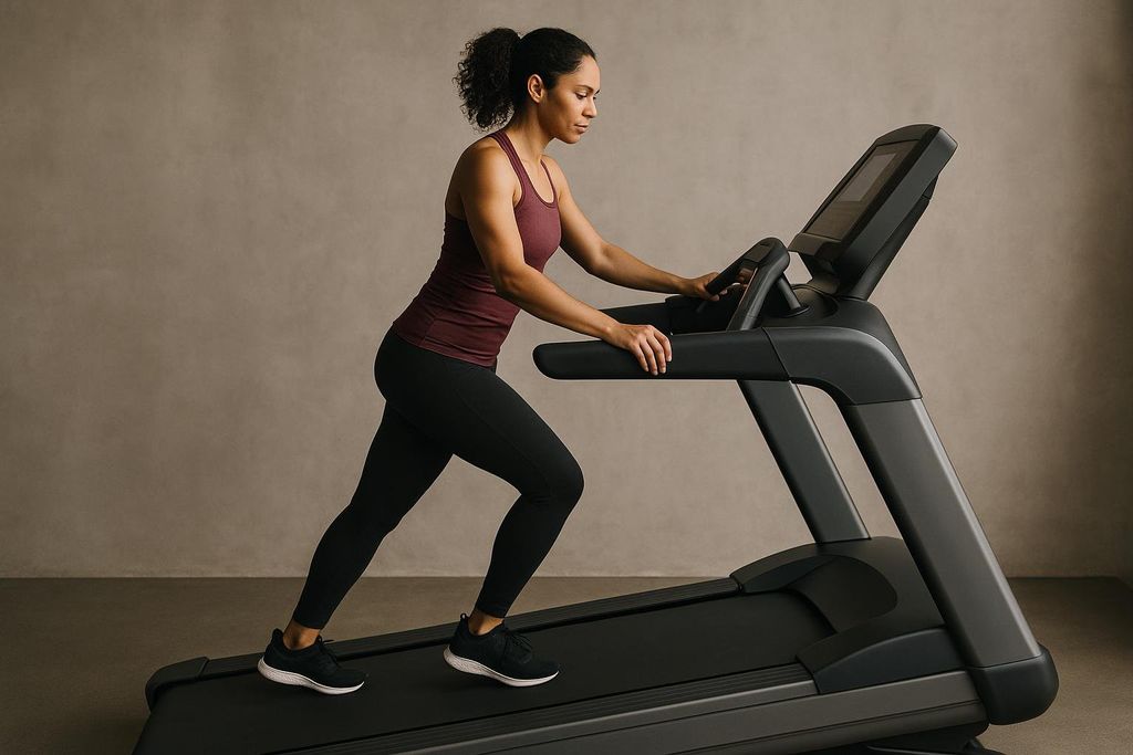 Person walking on an inclined treadmill to maintain a steady heart rate