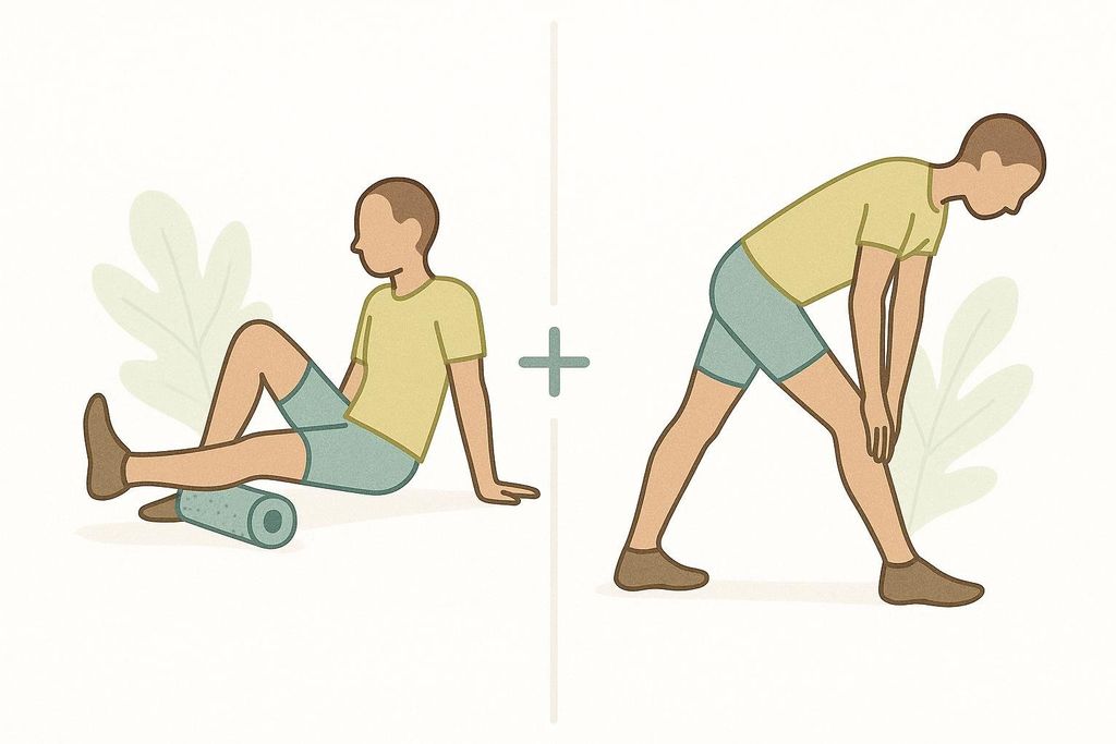 An illustration showing that foam rolling and stretching are complementary activities for physical recovery and flexibility.
