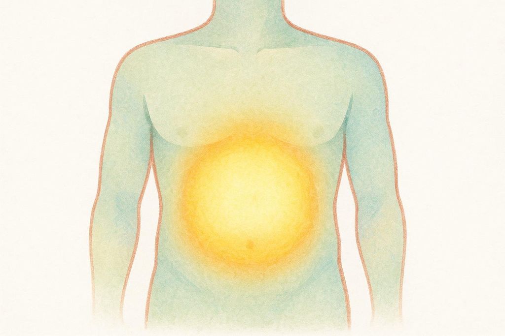 An illustration of a human torso with a bright yellow glow around the abdominal area, indicating the location of visceral fat.