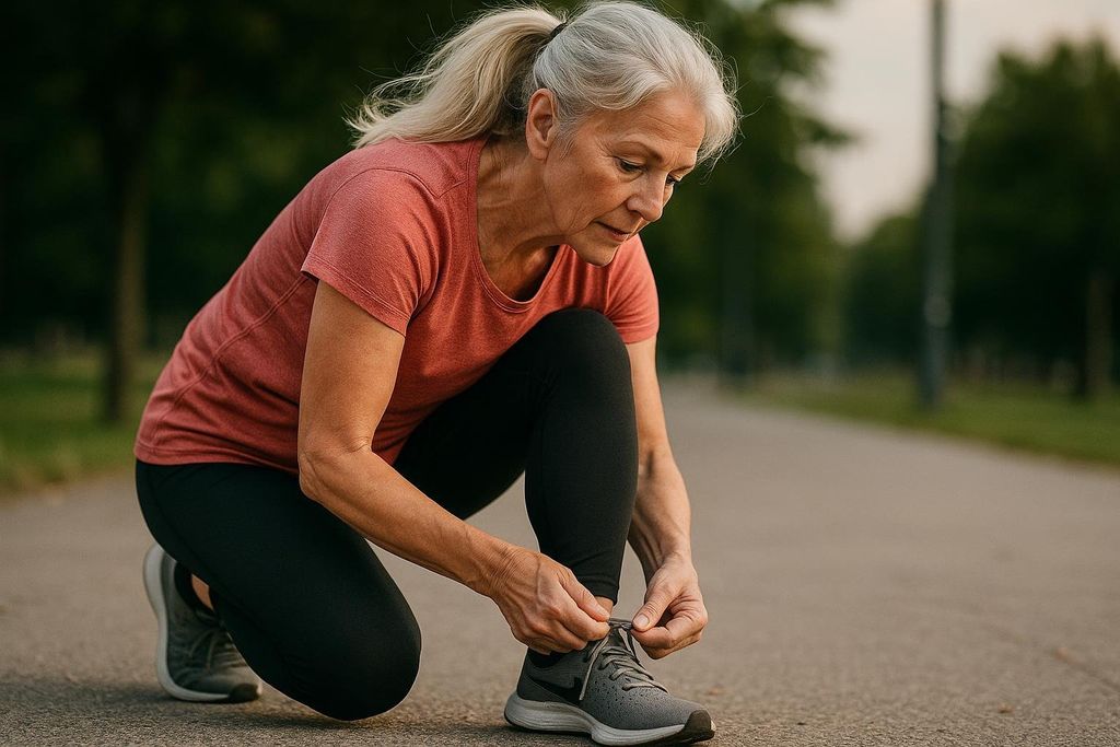 Woman tying athletic shoes