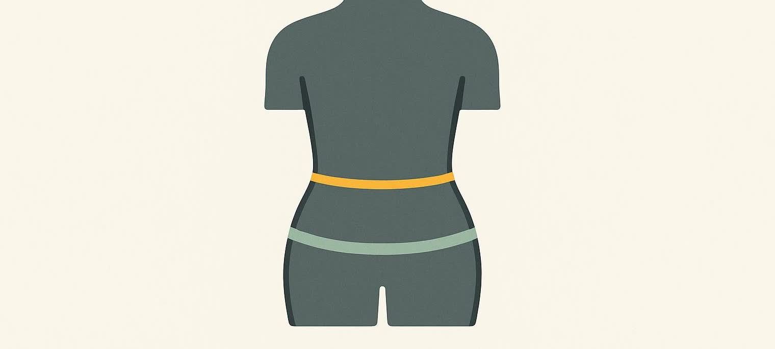 Abstract vector graphic of a torso silhouette divided between waist and hips.