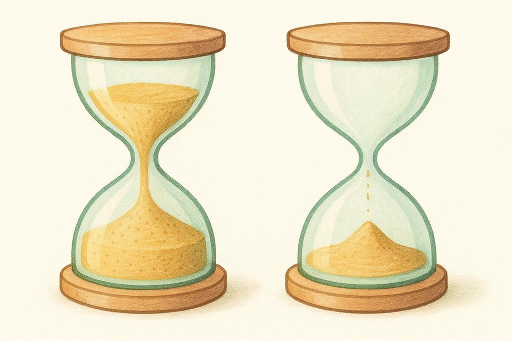 Two hourglasses, one draining fast and one draining slow, representing metabolism speeds.