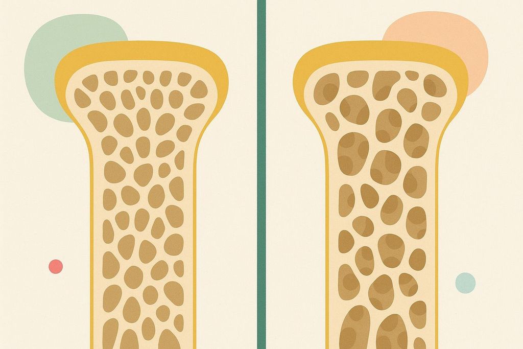 Abstract illustration depicting the difference between healthy and porous bone structure.
