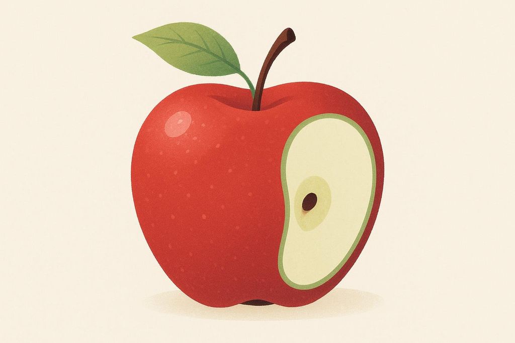 Illustration of a perfect apple with a hidden internal blemish, representing hidden metabolic issues.