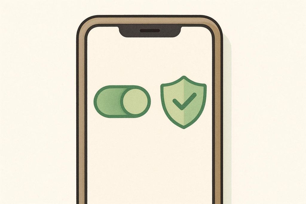 Illustration of a smartphone privacy toggle and shield icon.