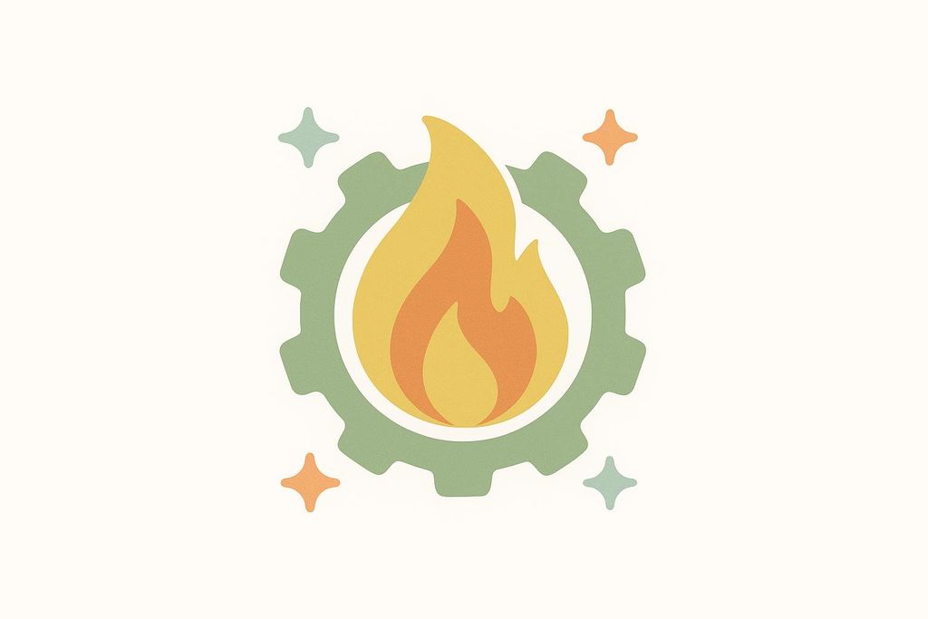 An abstract icon featuring a vibrant yellow and orange flame surrounded by a green gear, with two teal and two orange star-like sparkles on a light background. This represents an active resting metabolic rate.