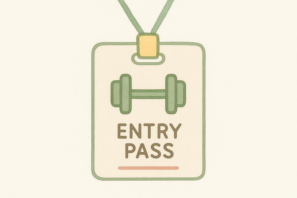 Illustration of a gym entry pass with a dumbbell icon