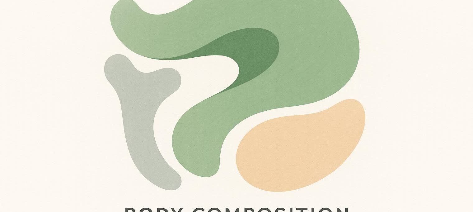 Abstract illustration of abstract shapes in muted colors representing bone, muscle, and fat composition.