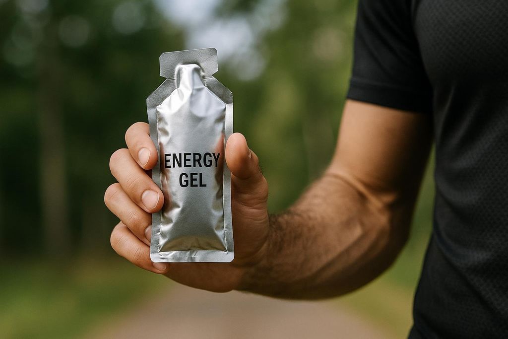 Runner holding an energy gel packet
