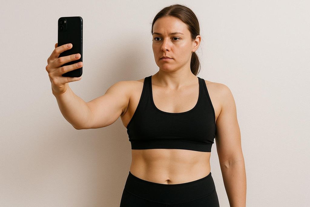 A person taking a standardized progress photo to track face changes.