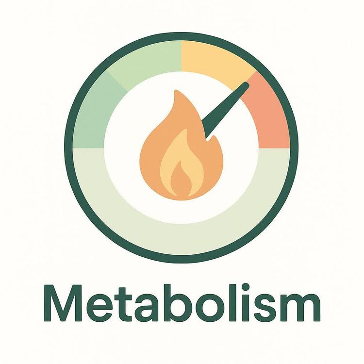 An icon depicting a circular gauge with sections of green, light green, yellow, and orange, and a needle pointing to the yellow section. In the center of the gauge is a flame icon. Below the gauge, the word 'Metabolism' is written.