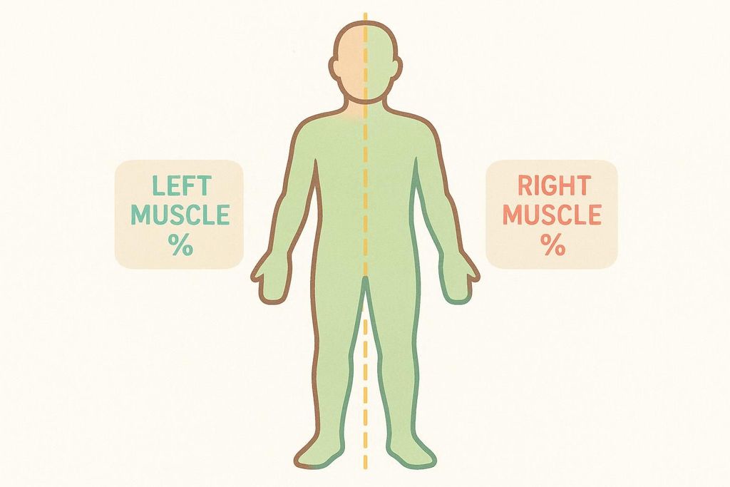 Illustration showing regional muscle balance comparison between left and right sides of the body, a DEXA feature.