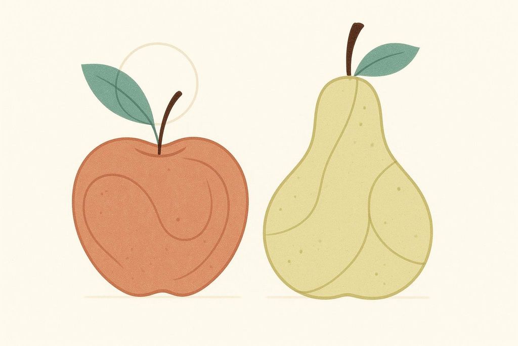 An illustration comparing an apple and a pear, symbolizing human body shapes.