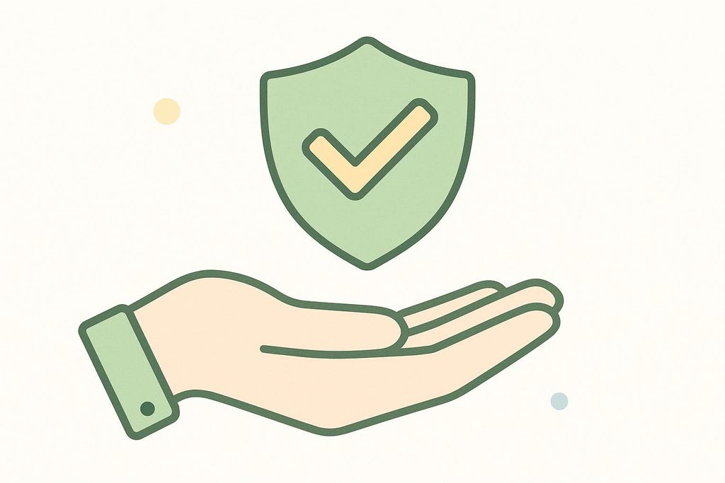 Shield icon hovering above a hand to symbolize safety.