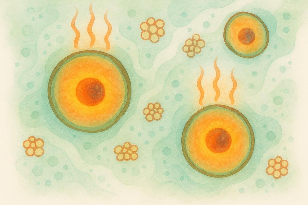 Microscopic view of cells glowing with heat energy
