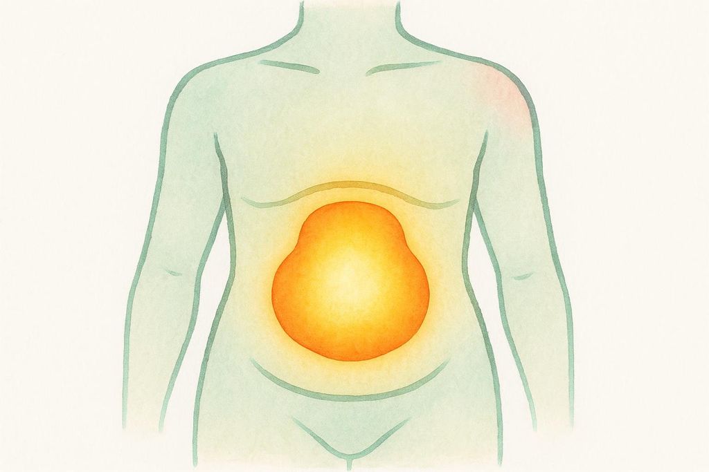 Diagram showing the location of visceral fat deep within the abdomen.
