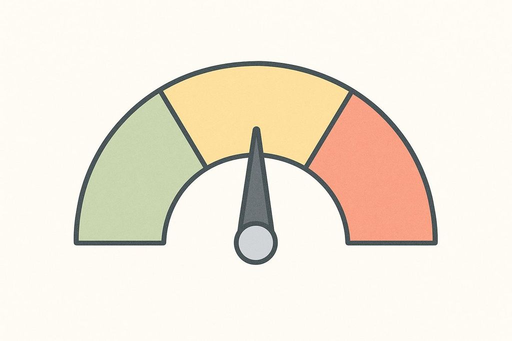 An illustration of a risk meter with three zones: green on the left for low risk, yellow in the middle for elevated risk, and red on the right for high risk. A needle points towards the yellow (elevated risk) zone.