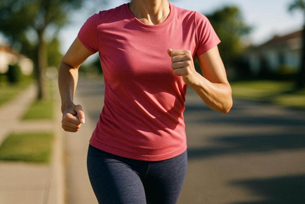A person pumping their arms vigorously while power walking.