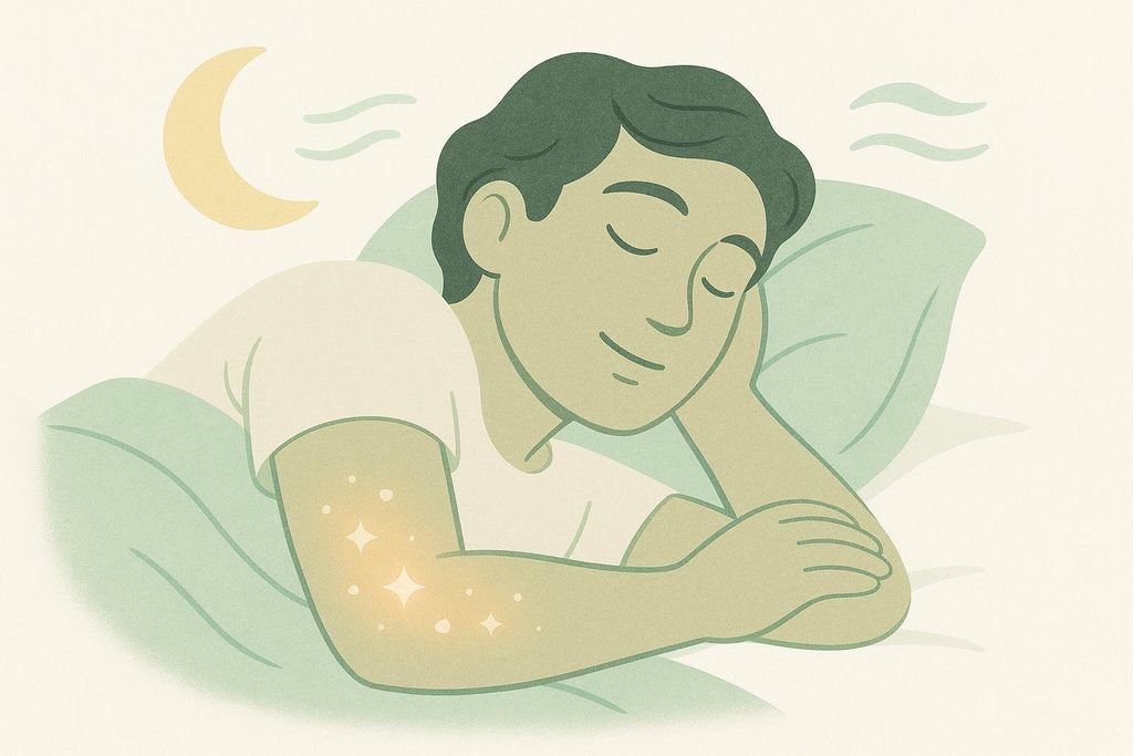 Stylized illustration of a person sleeping, symbolizing the importance of sleep for muscle recovery and growth.