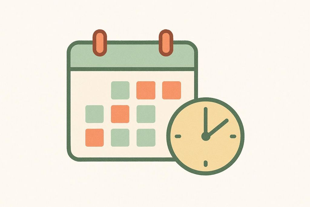 A minimal illustration showing a calendar and a clock.