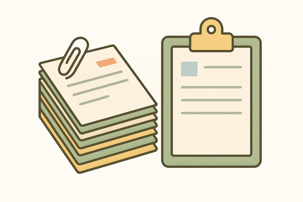 Illustration of a clipboard and paperwork