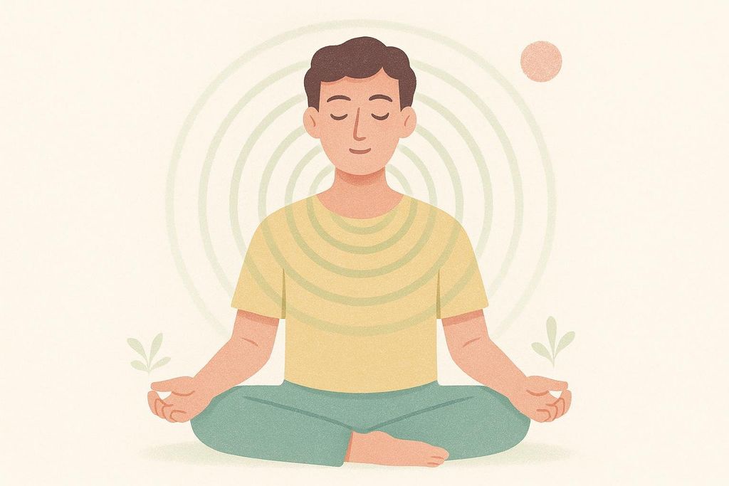 An illustration of a person meditating calmly, a technique to manage stress and improve deep sleep.