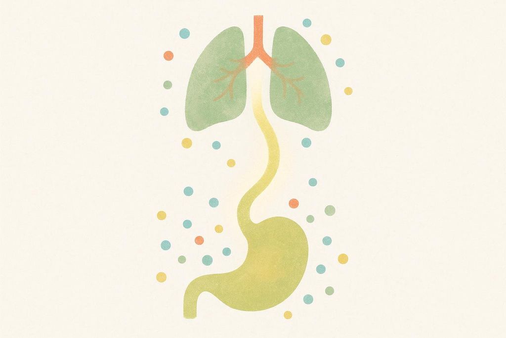 An abstract illustration depicting the communication pathway between the gut and the lungs.