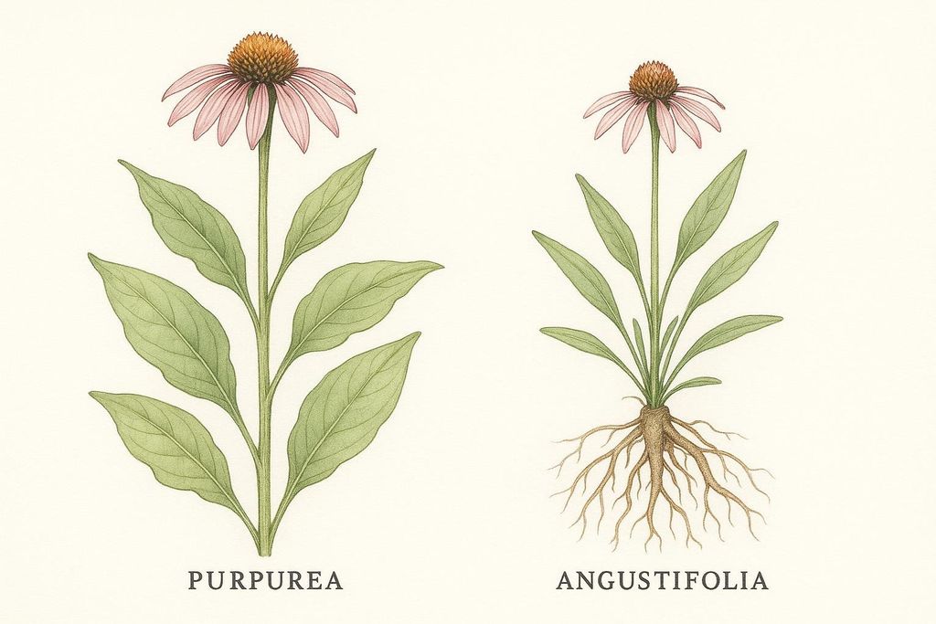 Comparison illustration of Echinacea Purpurea and Echinacea Angustifolia plants
