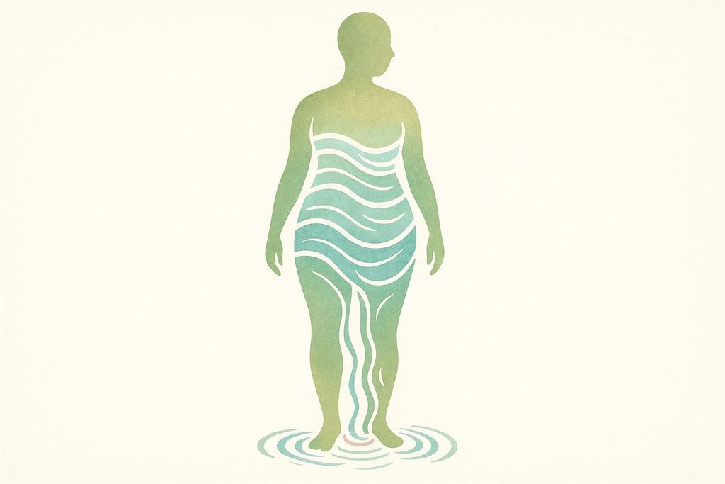 Abstract outline of a human figure with water washing downwards