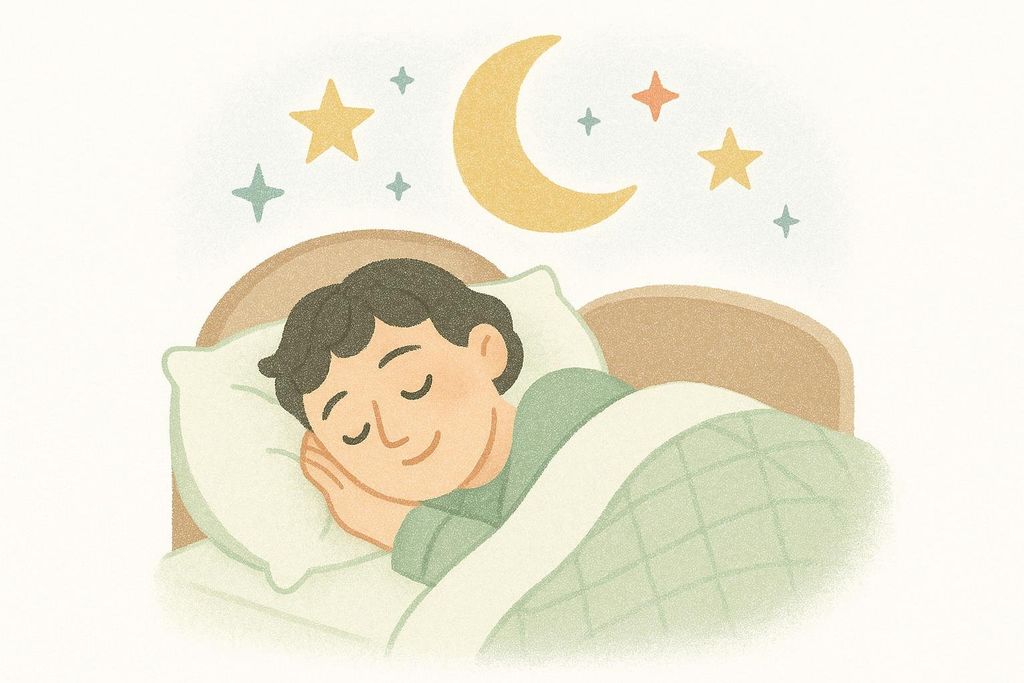 Illustration of a person sleeping peacefully, symbolizing the importance of rest for health.