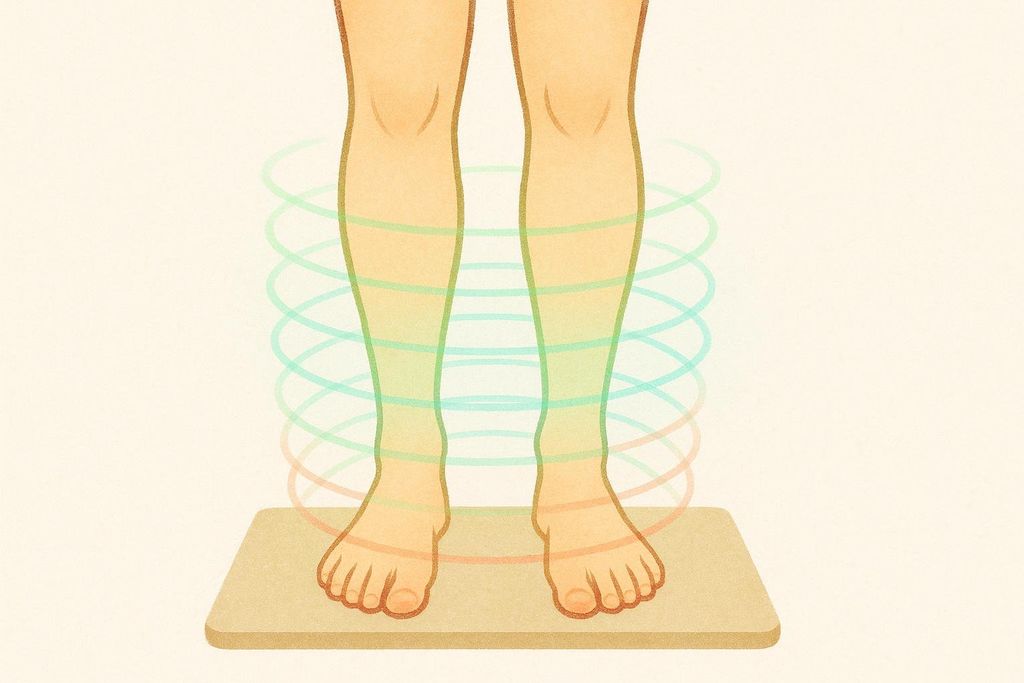 Graphical diagram showing invisible bioelectrical energy mapping human legs.