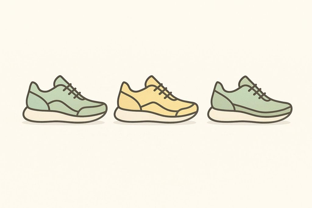 Three simple running shoe icons in a row, two green and one yellow, illustrating workout frequency or choice.