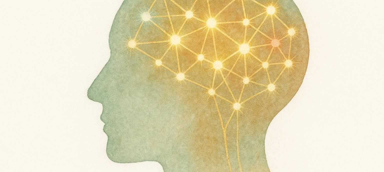 Silhouette of a head with glowing neural connections, representing cognitive enhancement.