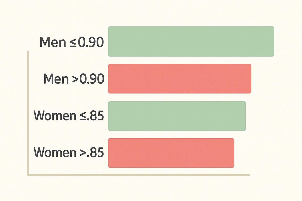 Bar chart of WHR thresholds for healthy and at-risk categories by gender.
