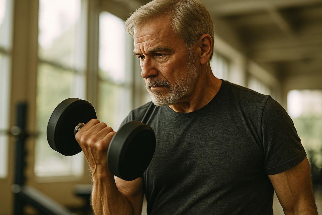 Older man lifting weights to fight muscle loss
