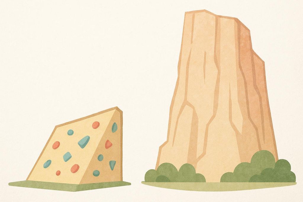 Illustration comparing the heights of bouldering versus traditional rock climbing
