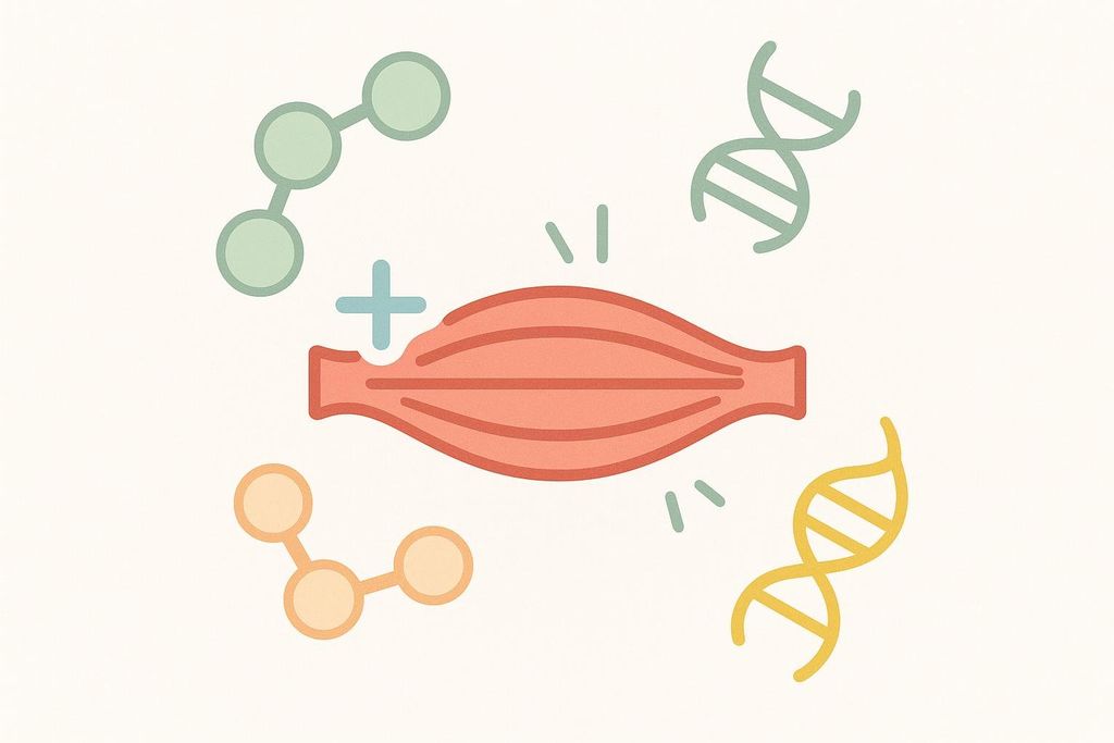 Abstract illustration symbolizing protein aiding muscle fiber repair and growth.