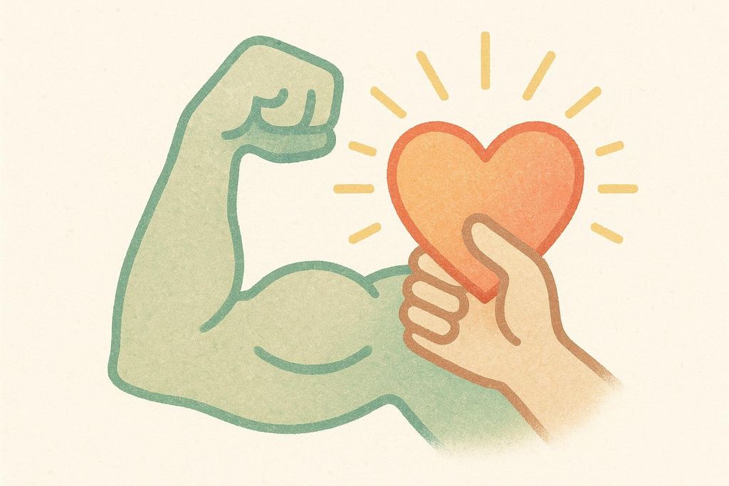 Illustration of a strong arm with a flexed bicep, and a hand gripping a glowing orange heart. The heart is surrounded by short, glowing lines, and the overall image has a textured, slightly grainy appearance. It represents the link between grip strength and longevity.