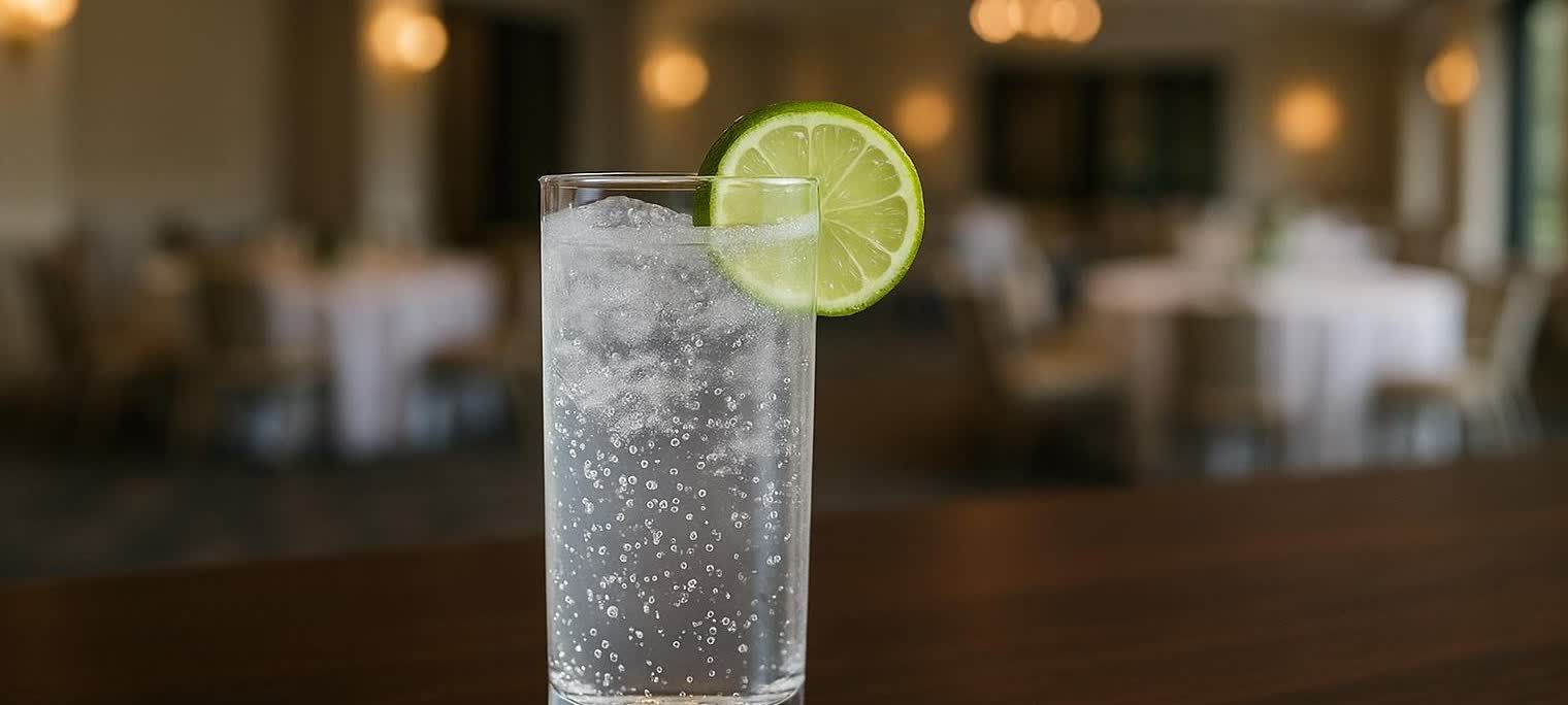 Sparkling water mocktail with a fresh lime.